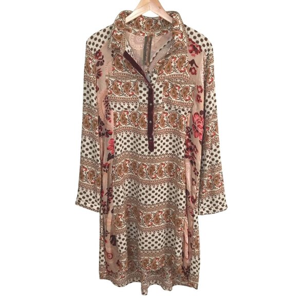 ARATTA Burnout Velvet Burnout Paisley Floral Boho Tunic Top M Sheer Mid Length - Picture 4 of 11